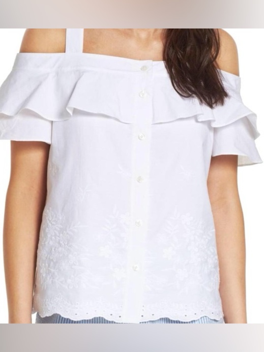 Draper James Solid Nellie Eyelet Ruffle Tank